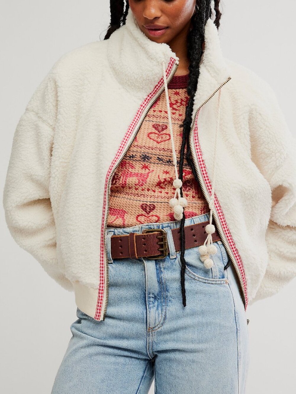 FREE PEOPLE Alpine Sherpa Cardi / White Swan